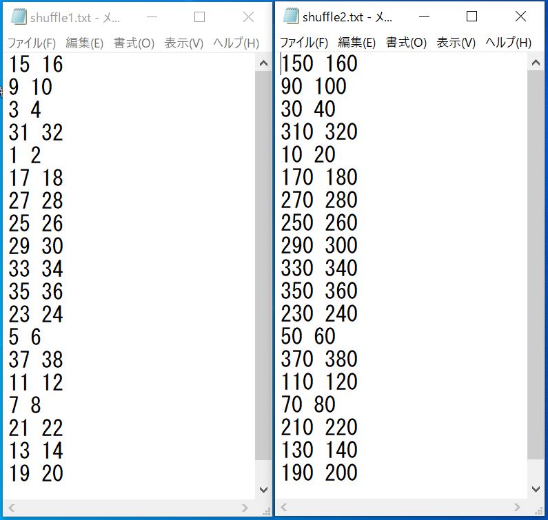 シャッフル後の二つのデータを比較した結果