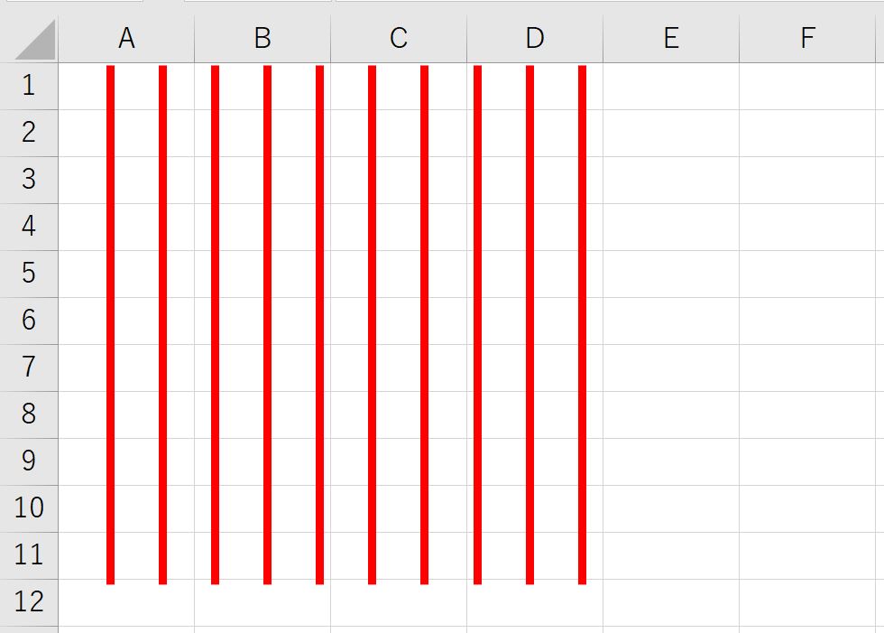 エクセル上で等間隔の直線図形を作成した例