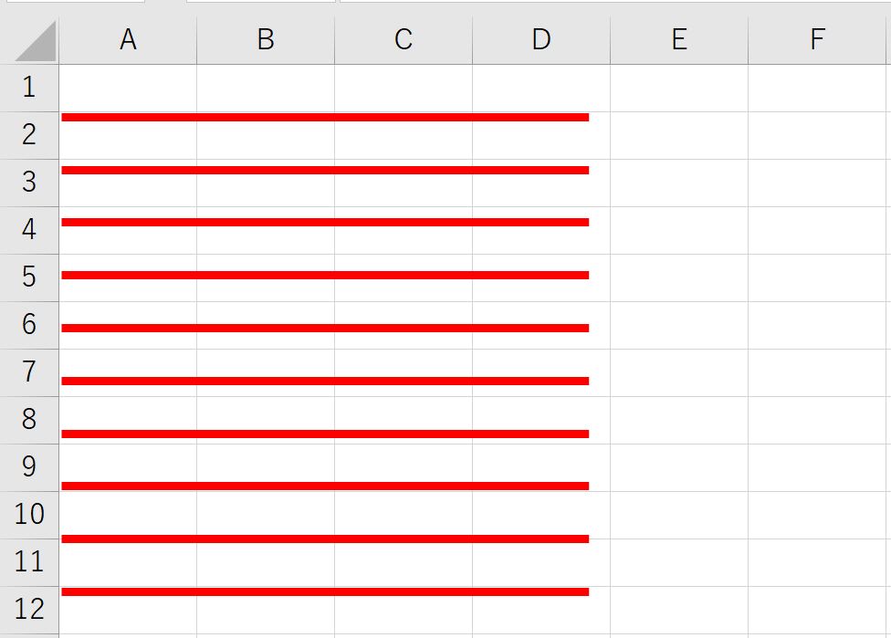 エクセル上で等間隔の直線図形を作成した例（横方向に）