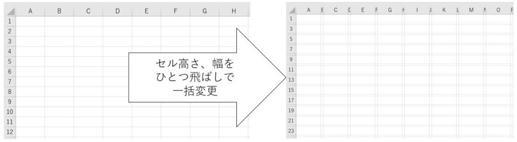 セルの高さ、幅をひとつ飛ばしで変更していくという作業の概要説明