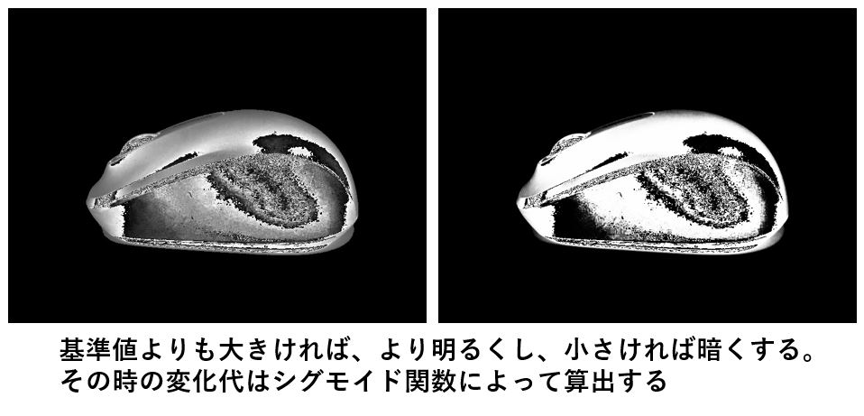 白黒画像をシグモイド関数で明暗を強調したサンプル画像