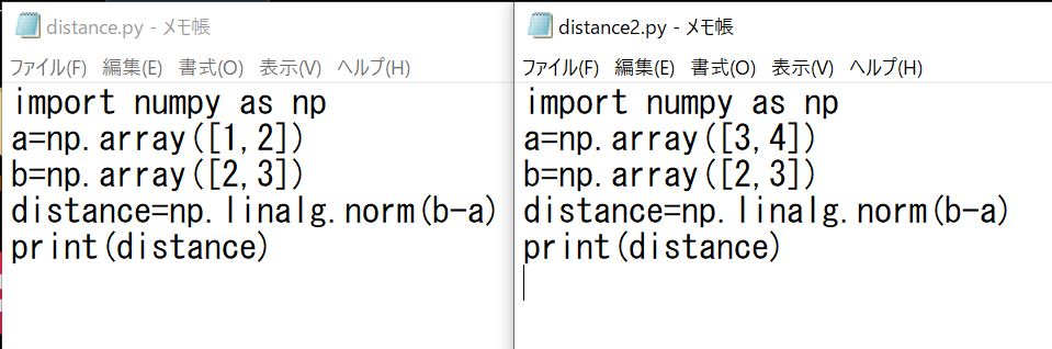 プログラム実行前後でのテキストファイル