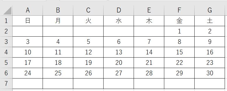 2022/4のカレンダーを作成した結果