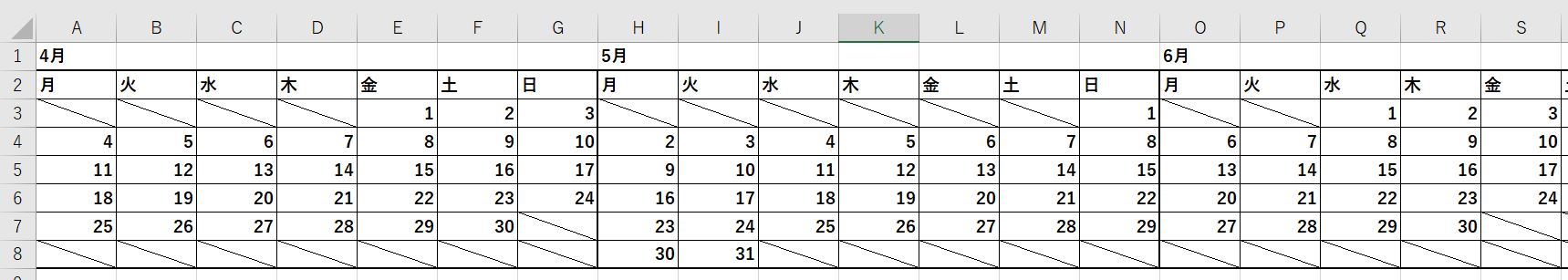 サンプルコード実行後のエクセルシート