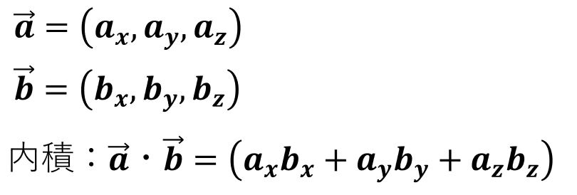 ２つのベクトルから内積を計算する計算式