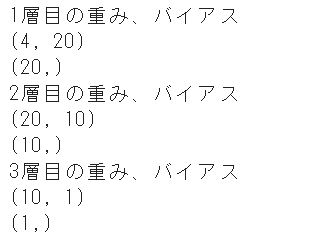 取り出した重みとバイアスのサイズを確認した結果