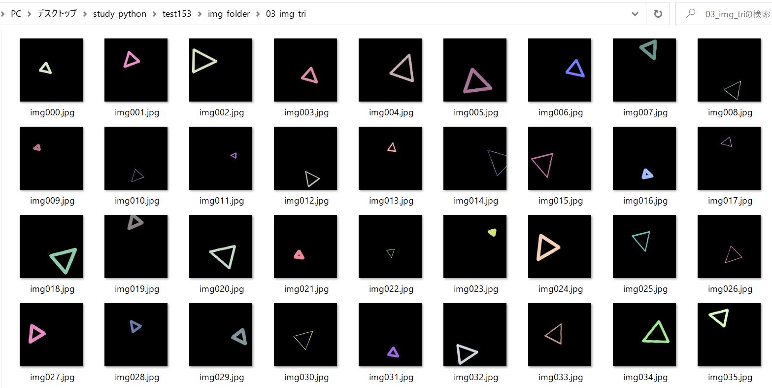 三角形の画像をランダム生成した例